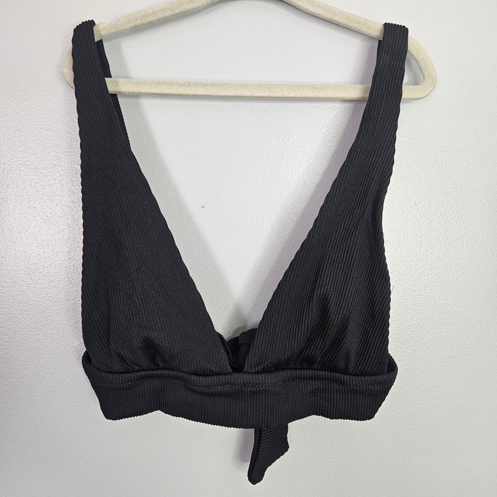 Aerie Black Ribbed Triangle Bikini Top ONLY XS Adjustable Straps Tie Back Swim